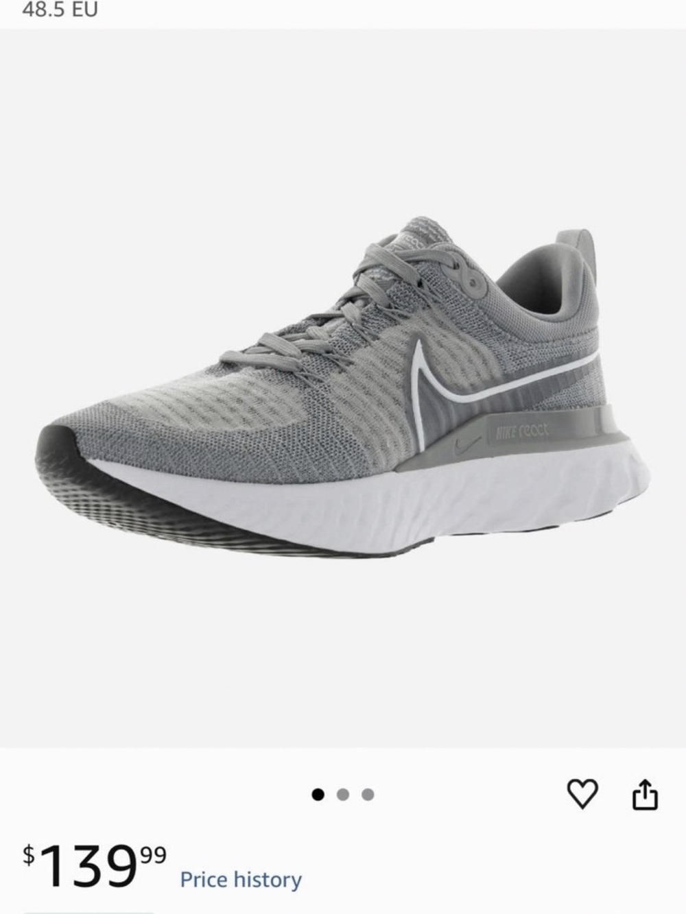 Nike Men's React Infinity Run FK 2 Trainers, Particle Grey 001, us：9.5